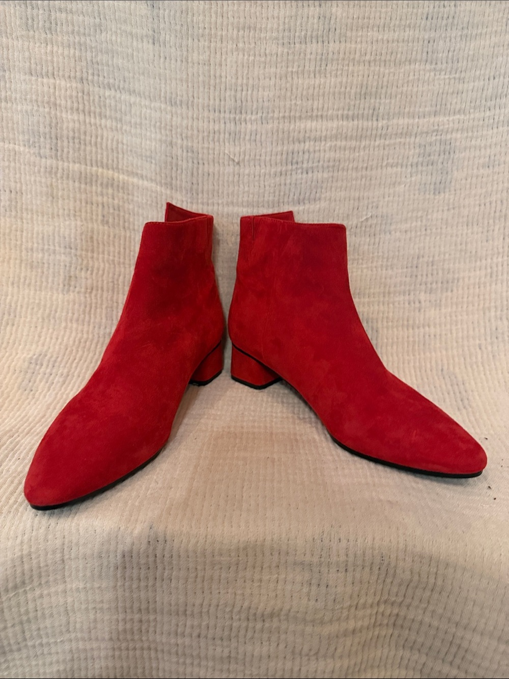 VANELi Red Suede Ankle Boots Women’s Block Heel Side Zip Booties